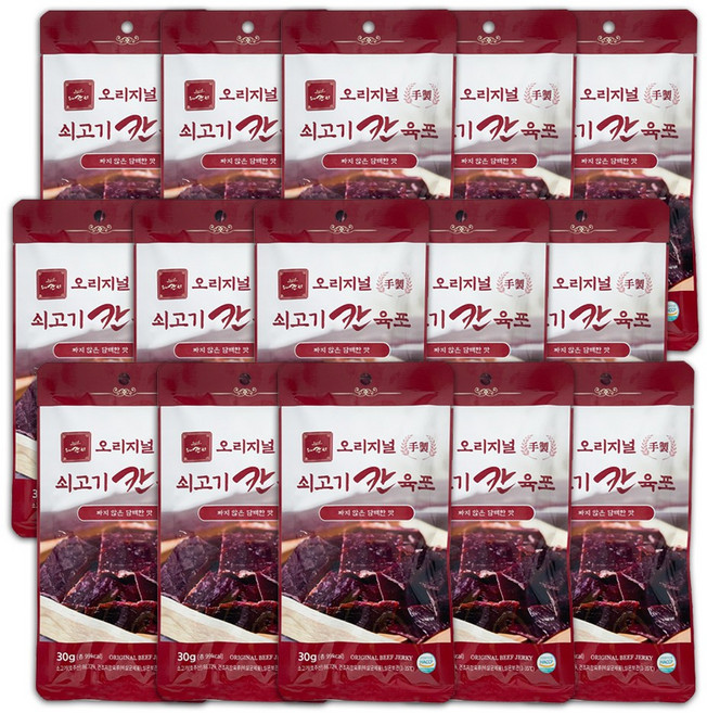 [수제칸육포] 오리지널 수제 쇠고기육포, 15개, 30g