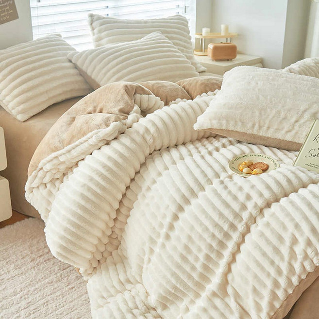 에이트샵 극세사이불커버 벨벳 호텔식 고밀도 고급 차렵이불 커버, 아이보리