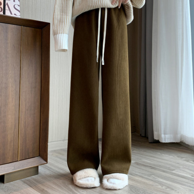 벨르엘르 안감 기모 골덴 와이드 밴딩 팬츠