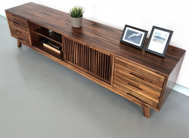 로포텐 그리드 원목 높은 TV 거실장 티비다이 2000, 브라운