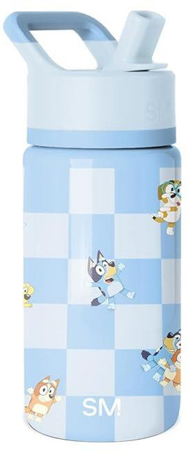 Simple Modern Kids Summit Water Bottle with Straw Lid | 14oz Insulated Stainless Steel Cup for Gir, 블루이: 체크메이트