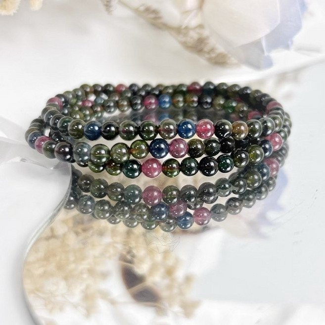 黑美人黑碧璽手串 3圈 高透 色標帶貓眼 4mm 能量石