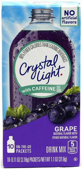 크리스탈 라이트 온 더 고 포도 카페인 음료 믹스 10개 Crystal Light On-The-Go Drink Mix Packets with Caffeine Zero Suga, 1개, 1개입