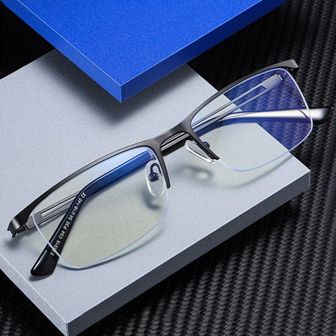 남자 남성 사각 비즈니스 메탈 스퀘어 가벼운 금속 블루라이트 차단 안경테