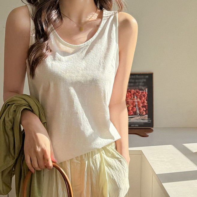 데일리 여성 부유방 커버 민소매 나시 라운드넥 루즈핏 심플 베이직 이너 빛깃닥
