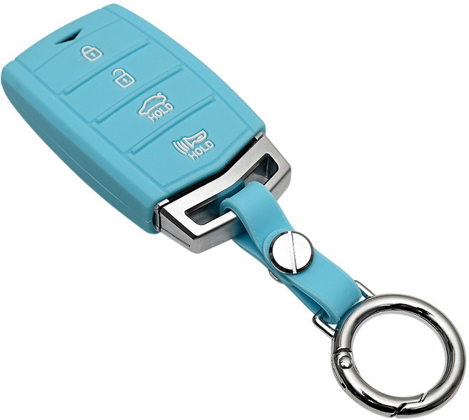 현대 G90 G80 EQ900 호환 스마트키 실리콘 차 키케이스 리모컨 키링 키홀더 키커버, 4버튼_S36_SS1, 스카이블루