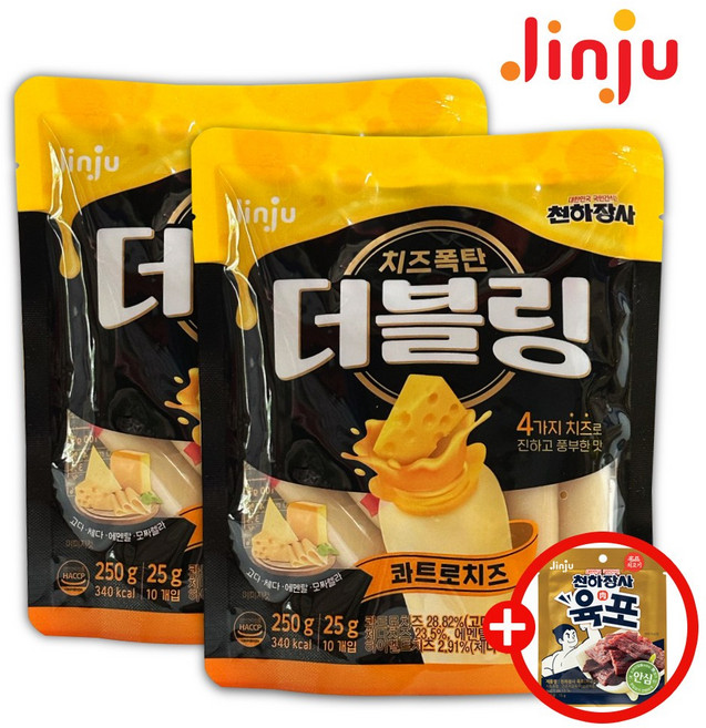 천하장사 더블링 소세지 콰트로치즈 250g x2개 +쇠고기육포15g, 1세트