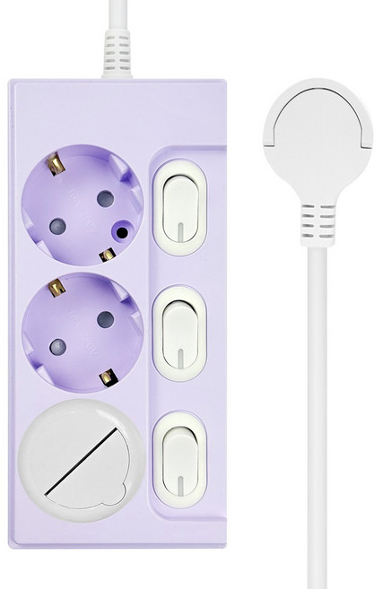 원스탑 국산 제로갭 개별형 슬림 납작멀티탭 3구 16A + 안전커버 1P, 1개, 소프트라벤더, 1m