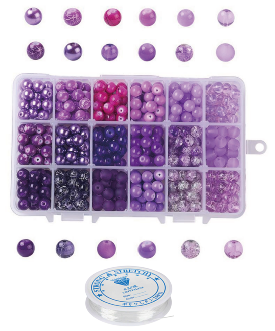 리니팜 10컬러 마블 원석 대리석st 구슬 비즈 세트 비즈공예 키트 반지 팔찌 스트랩 만들기 악세사리부자재, 18칸 라벤더, 1개