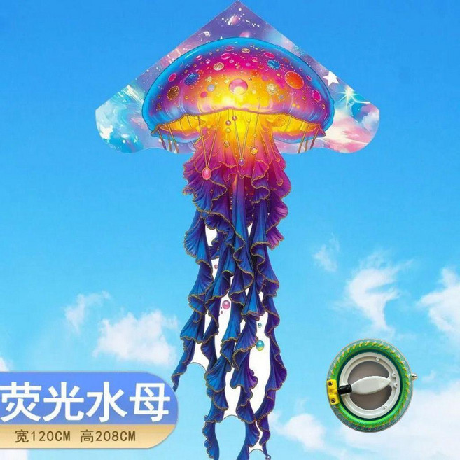 水母2026年新款風箏高檔成人初學者兒童拍照易飛戶外運動彩色風箏熱賣中, 1個, 熒光水母,僅風箏