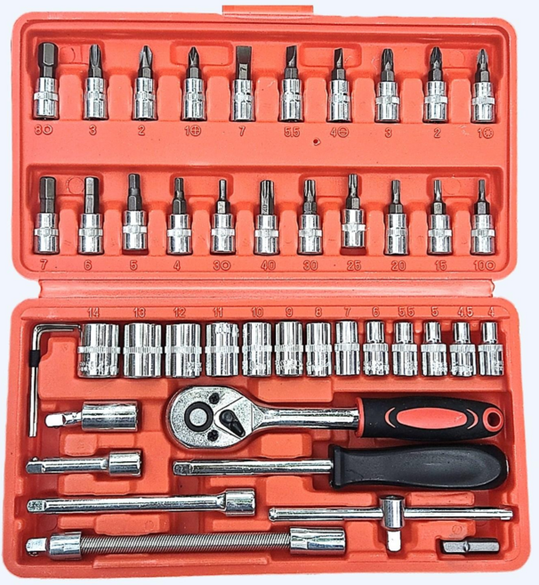 KJTM 다용도 차량용 복스알 소켓 렌치 세트 (46pcs) / 복스 세트 복스핸들 스패너세트 라쳇, 1세트, 오렌지