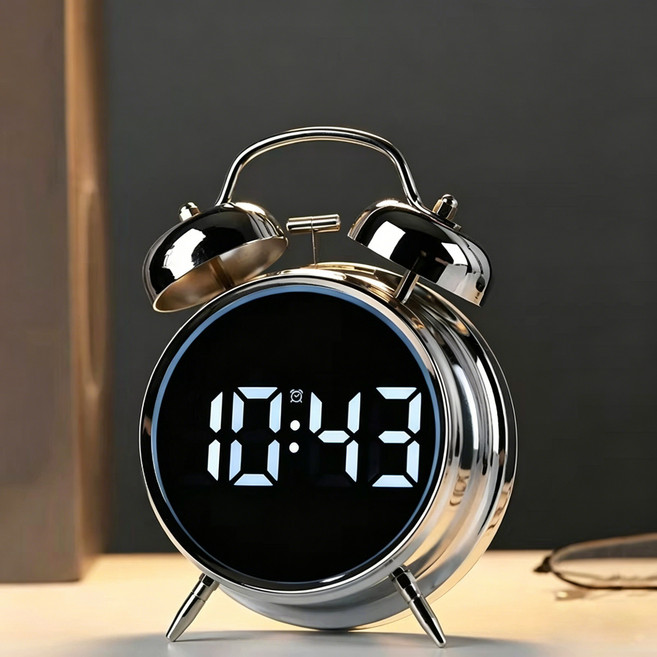 인플리바타 LED 학생 알람시계 엄청시끄러운 자명종 탁상시계, 실버