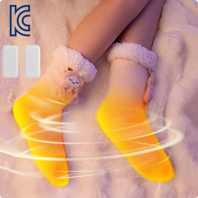 KC인증 충전식 열선양말 온열양말 3단 온도 조절 덧신 USB 충전 겨울 수족냉증 방한 양말 발난로 발 찜질기+보조배터리 2개, 핑크