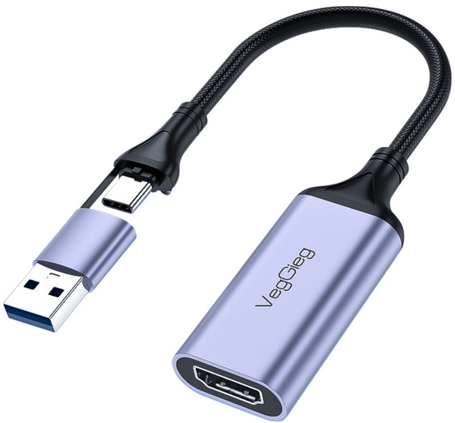VegGieg 影像採集卡 支援4K輸入與1080P錄製, USB Type-C轉HDMI 採集線, 1條