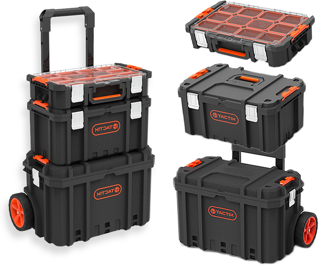 택틱스 이동식공구함 3단 수납박스 탈부착 캐리어 공구통 320382, 1개