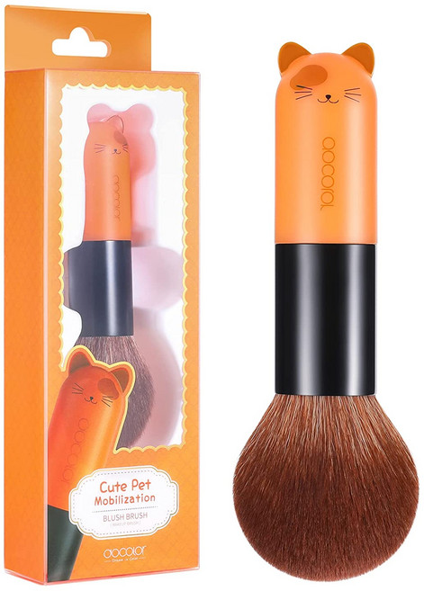 Docolor 블러셔 브러시 파운데이션 브러시 윤곽 브러시 대형 브러시 부채꼴 브러시 고급 합성 헤어 브러시 얼굴 가부키 커버 미네랄 광택 테이퍼 브러시, 1개, DO-C01