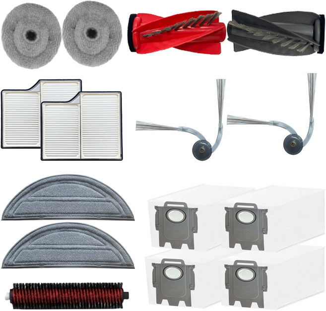 호환 로보락 S9 Maxv Ultra 소모품 먼지 필터 메인브러쉬 물걸레 리필 세척브러쉬 사이드브러쉬 먼지봉투, 1세트, 14개입