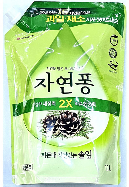 자연퐁 찌든때 걱정없는 솔잎 주방세제 파우치형, 1.1L, 1개