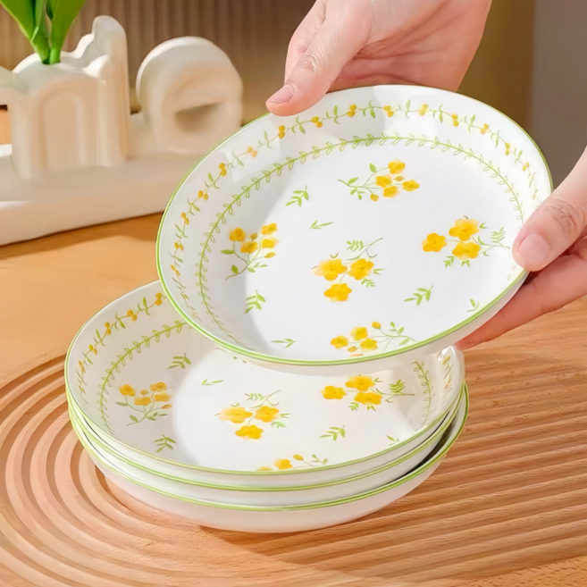 데이지 원형접시 전원풍 파스타 접시 브런치 접시 세트 20cm, 그린, 단품, 4개
