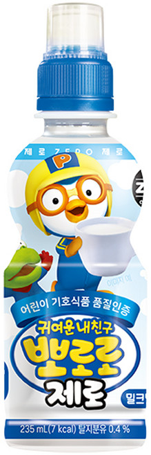 팔도 뽀로로 제로 밀크맛, 235ml, 6개