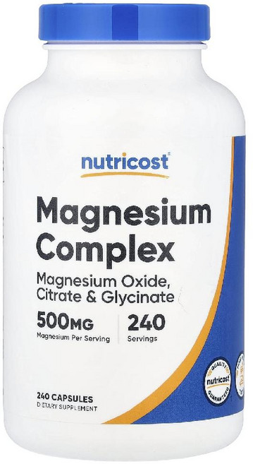 뉴트리코스트 Nutricost 마그네슘 시트레이트 글리시네이트 복합 500mg 240정1개, 240정, 1개