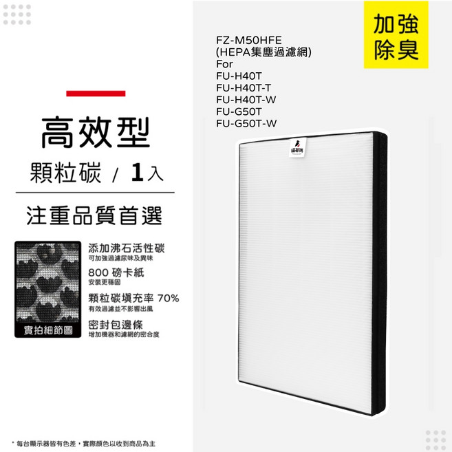 蟎著媽 適用 夏普 SHARP FU-G50T-W FU-H40T-W FZ-M50HFE FZ-M50DFE 空氣清淨機 濾網, 1個, 高效型-集塵HEPA濾網/單片, M50HEPA-TW*1