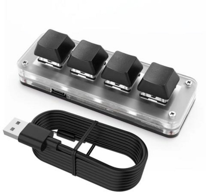3키키보드 매크로키보드 한 손 기계식 게임용 키보드 RGB 유선 USB 복사 붙여넣기 미니 단추 게이머 디자이너 비디오 에디터용 3 키 1 노브 4, 없음, 2) Black 4 Keys, 3) Black 4 Keys