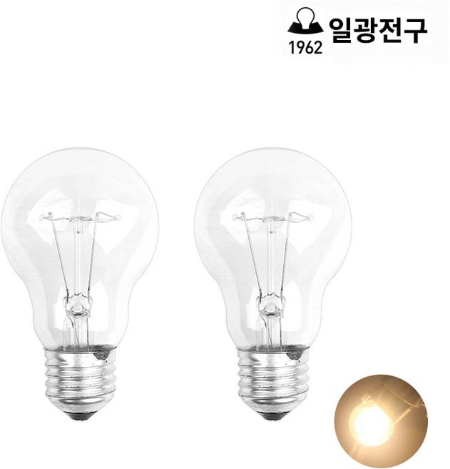 일광전구 220V A55 투명 필라멘트 백열전구 60W 2p, 60W 백열전구 2p