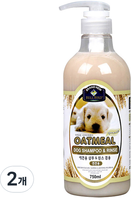 벨버드 오트밀 반려견 샴푸 & 린스 겸용, 750ml, 1개입, 2개