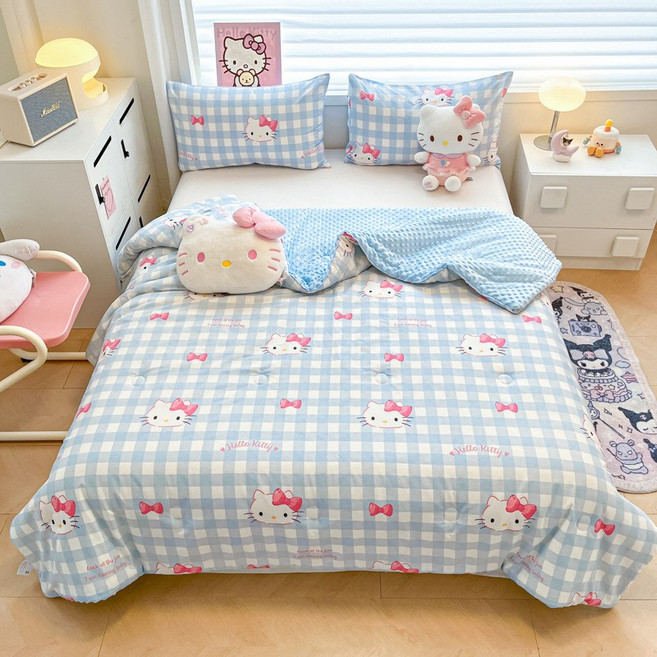 LOVEND 산리오 순면 봄가을 이불 겨울 이불 기숙사 이불 두꺼운 이불솜 성탄절선물, 블루 헬로키티