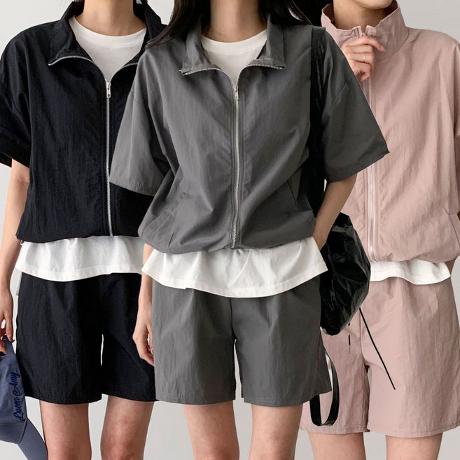 [순이야] C.여성 아노락 자크 집업 반팔 반바지 세트