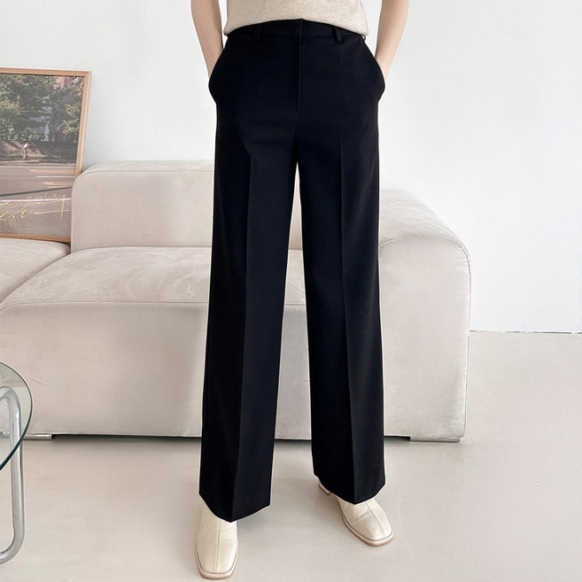 디아웃핏 여성 울 밴딩 슬랙스 간절기 봄 스판 바지 팬츠 일자 세미 와이드 부츠컷