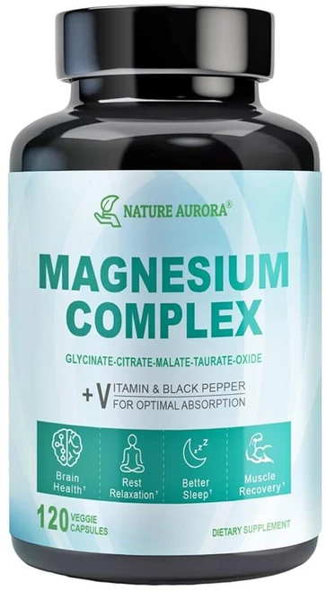 5in1 마그네슘 복합체 글리시네이트 구연산염 타우레이트 말레이트 산화물 혼합 400mg 수면 근육 지원 멀, 1개, 120 - 쿠팡