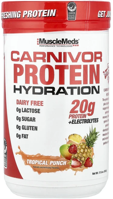 매우편하고 MuscleMeds Carnivor Protein Hydration 트로피컬 펀치 500g(17.6oz) 끝내주게잘나가는상품, MuscleMedsCarnivorProteinHydra, 500g, 1 - 쿠팡