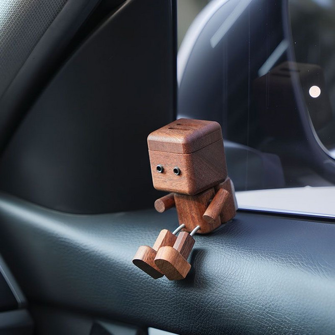 [우드] 차량용 로봇 피규어 움직이는 관절 향기 오너먼트, 1개, 호두나무