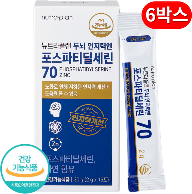 포스파티딜세린 식약청인증 100% 두뇌영양소 기억력 인지력 분말, 6개