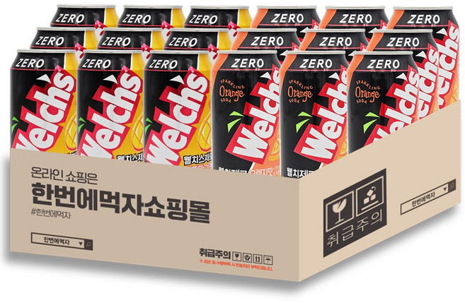 [한번에먹자] 웰치스 제로 뚱캔 혼합세트 / 오렌지 + 애플망고 / 각9개씩 총18캔, 18개, 355ml