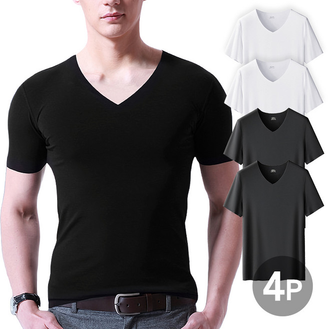 위크무드 남자 티안나는 쿨링 에어핏 무봉제 심리스 반팔 런닝 4장세트