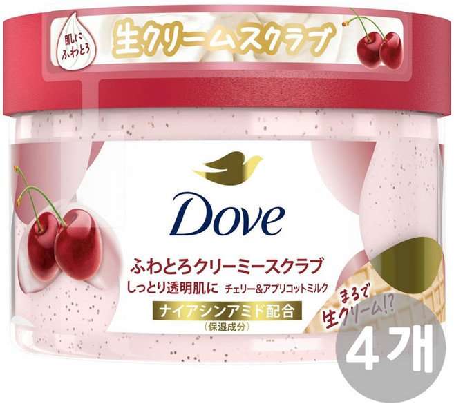 도브 DOVE 크리미 스크럽 체리 & 애프리콧 밀크, 4개, 298g