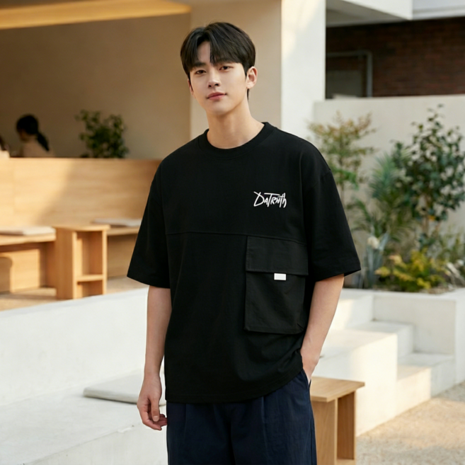 스타일닥터 남성 반팔 티셔츠 루즈핏 레터링 프린트 포켓 디테일 캐주얼 라운드넥 반팔