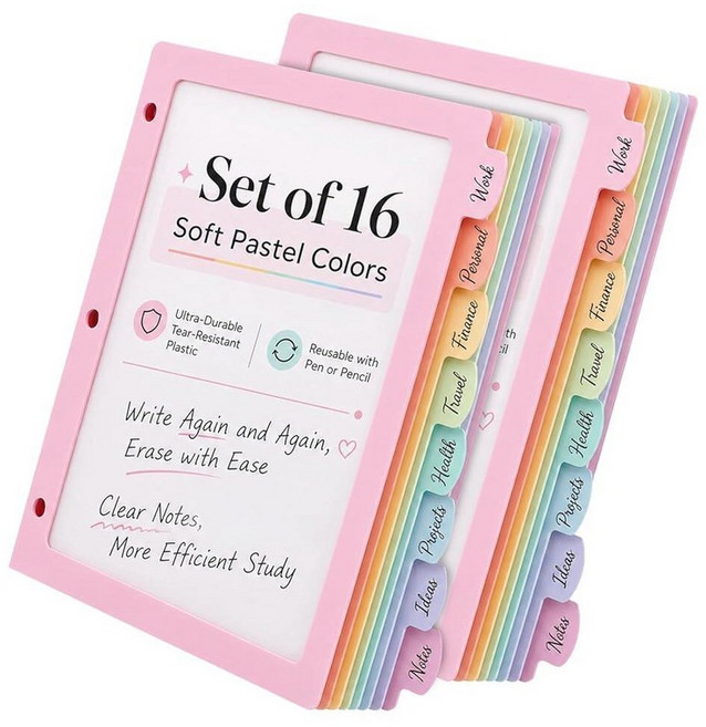 Index Divider Suitable for 3 Circular Binders Beautiful and Cute Pink Binding Students Teachers, 2