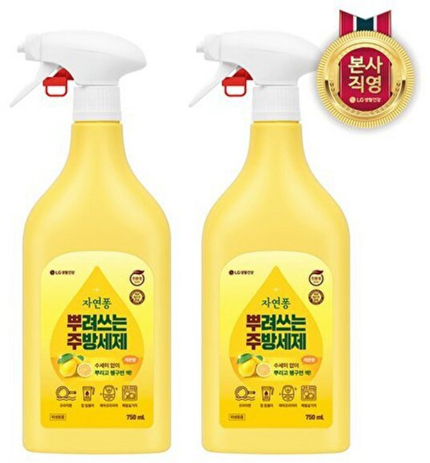 LG생활건강 자연퐁 뿌려쓰는 주방세제 레몬향 용기형 750ml x 2개