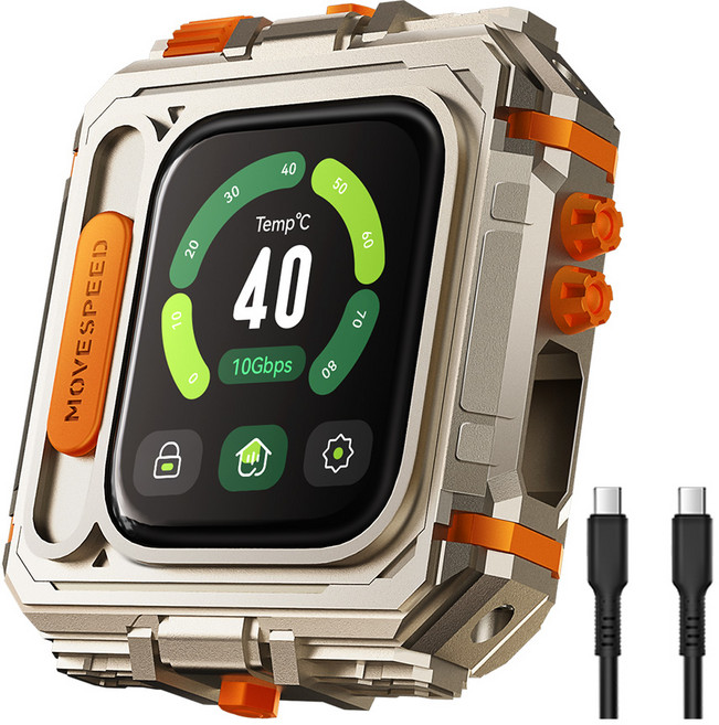 MOVESPEED GD10 최대1050MB/s 암호화 이동식 SSD 터치스크린 스마트 디스플레이 외장하드 USB 3.2 Gen2 C타입 아이폰/윈도우/맥 호환, 실버 그레이, 1TB