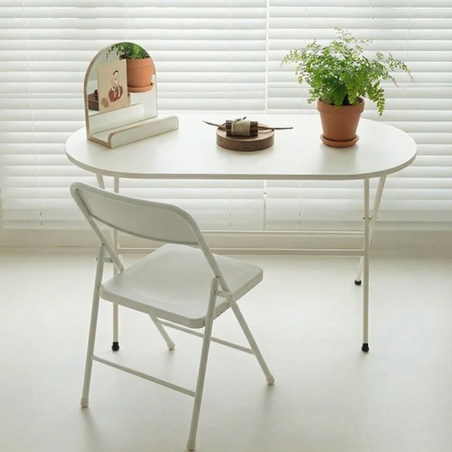 하루꿈 접이식 식탁 2인용 원목 반원 타원 디이닝 거실 공간활용 다용도 카페 컴퓨터 테이블, 4인용, 화이트