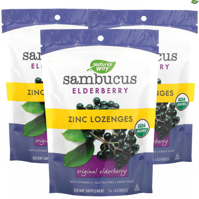 네이쳐스웨이 아연 사탕 정제 로렌지 삼부커스 엘더베리 비타민C 함유, 3개, 24정