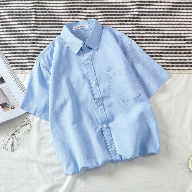 2025 100% 순면 남성 단색 반팔 셔츠 여름 얇은 넉넉한 셔츠