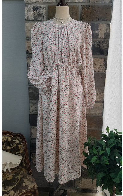 상상그이상 여성용 앞셔링 퍼프 원피스 사이즈좋은 임부복 플라워패턴 빅사이즈 라운드넥 플레어 긴팔원피스