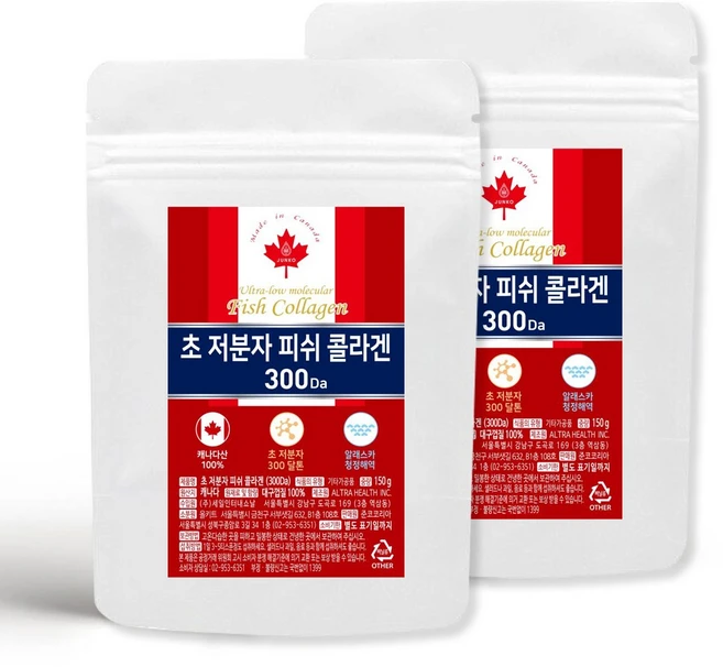 준코 캐나다 저분자 피쉬 콜라겐 펩타이드 분말 [ 300달톤 자연산 100% ], 2개, 150g - 쿠팡
