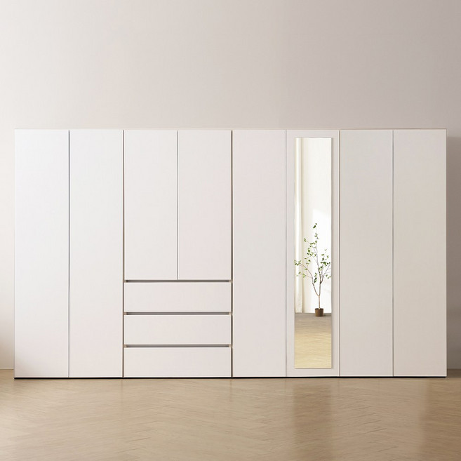 바로방가구 이븐 터치 빅수납 전신거울 옷장 서랍 이불장 장롱 3200세트 드레스룸 시스템장, 화이트