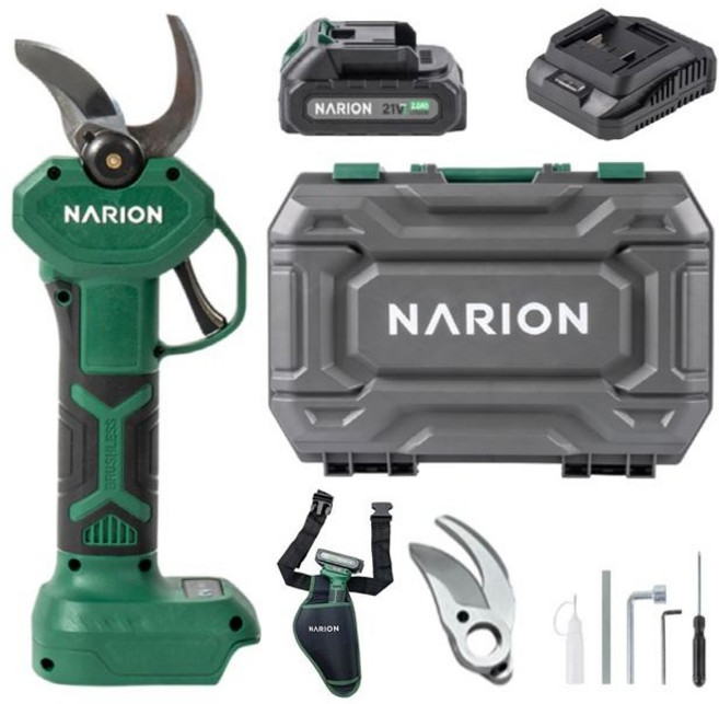 나리온 전동 전지 가위 21V 35mm 배터리 1개 풀세트 무선 가지치기 나무 자르는 전기 충전식 자동 정원 전자 충전 충전용 가위집 조경 원예용 분재, 1세트